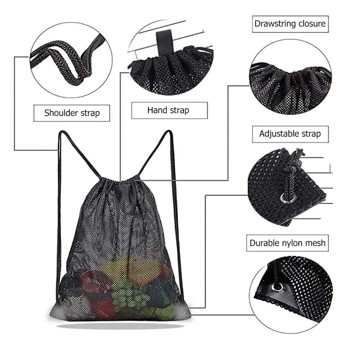 Drawstring Beach Clothes Mesh Storage Sports Fitness 4PCS