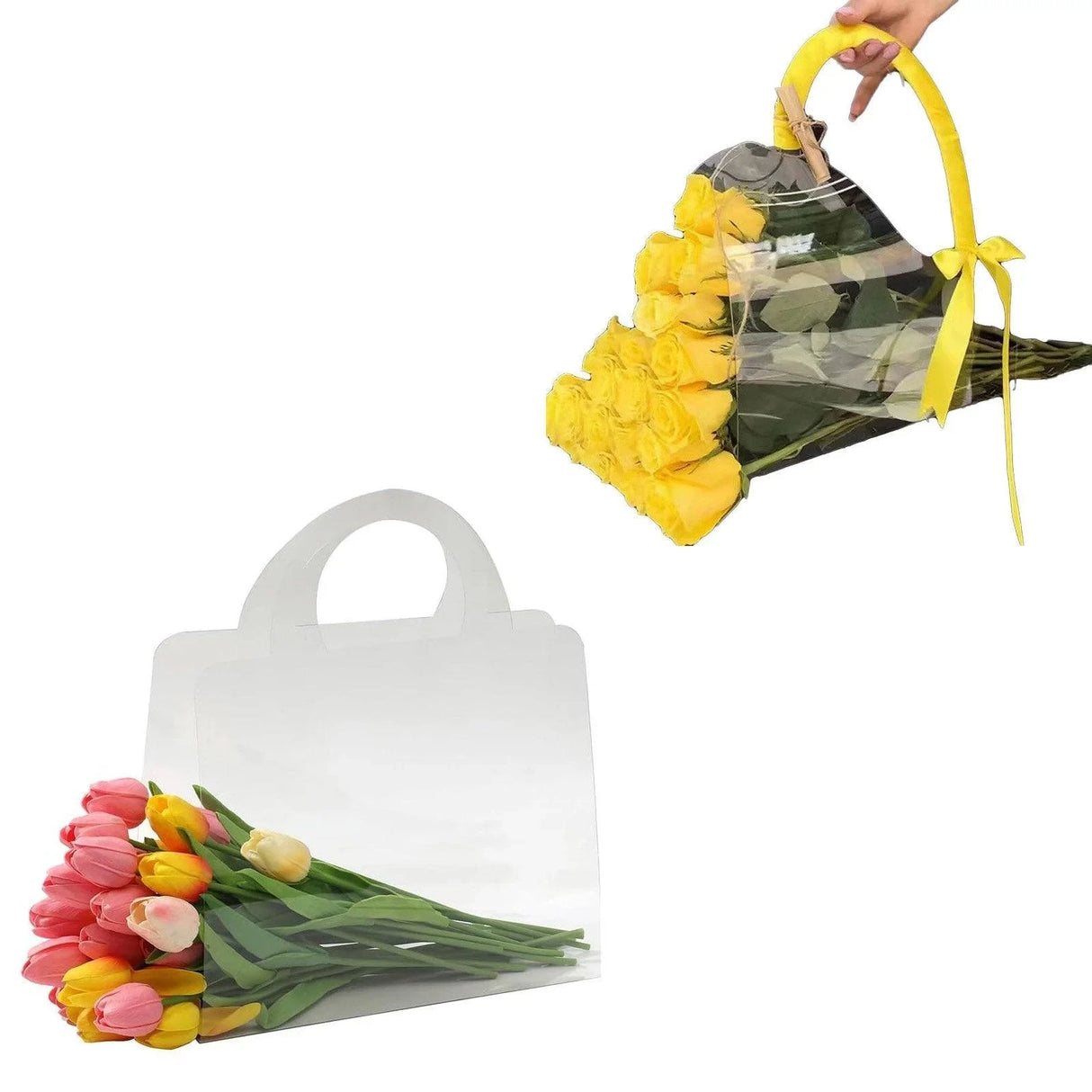 Transparent Flower Handbags PET Floral Display 10PCS