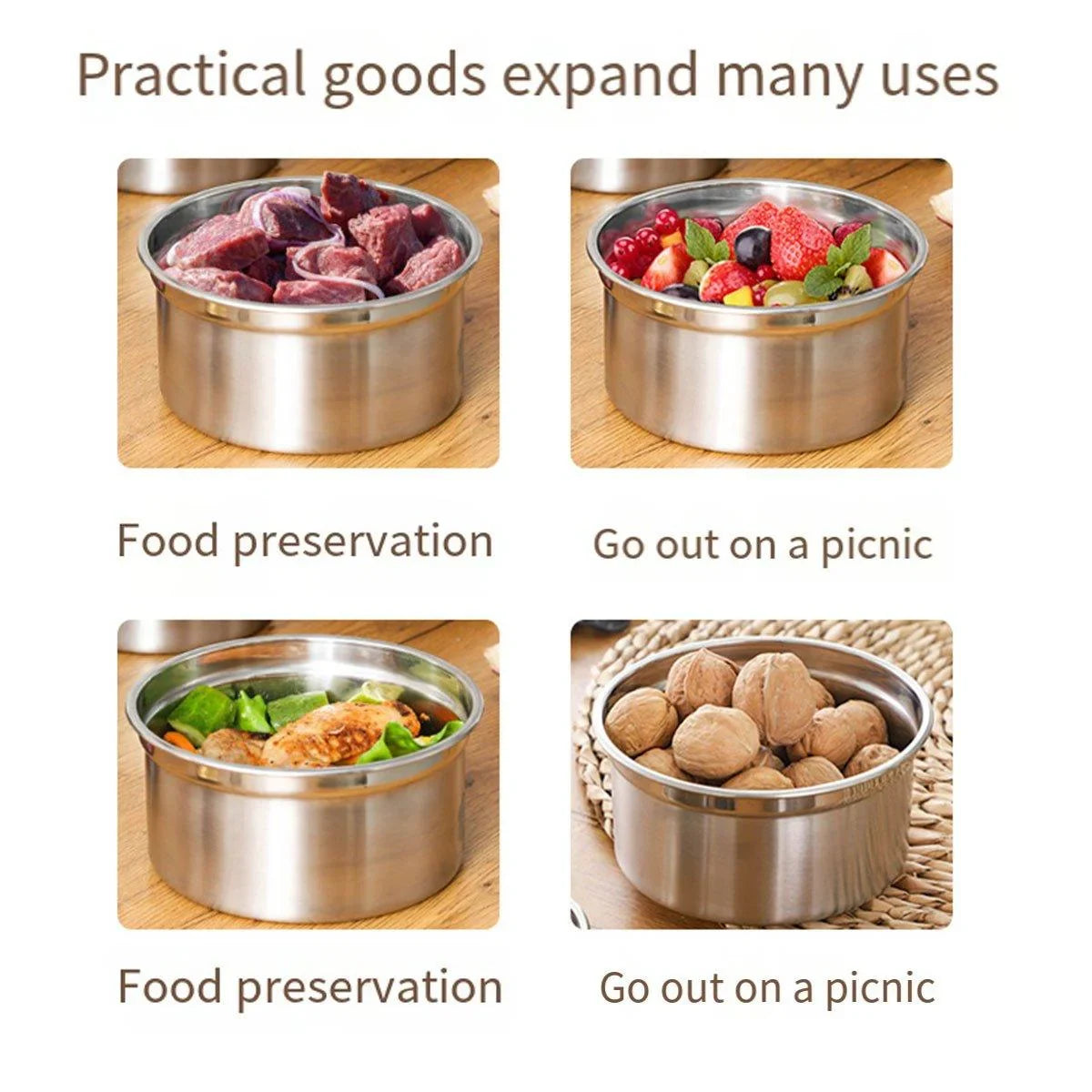 3PCS Stainless Food Container with Lid Round