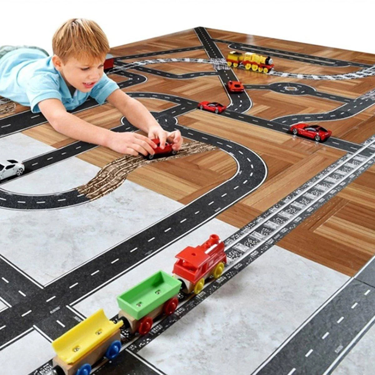 Cartoon Road Rail Transit Tape Sticker 4PCS