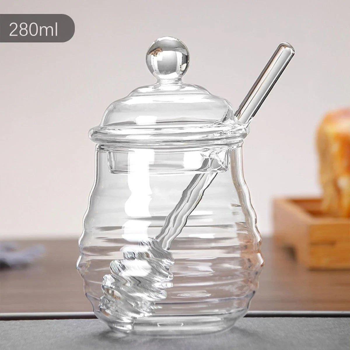 Household Glass Honey Jar with Lid 2PCS Stirring Rod Transparent Honey Bottle
