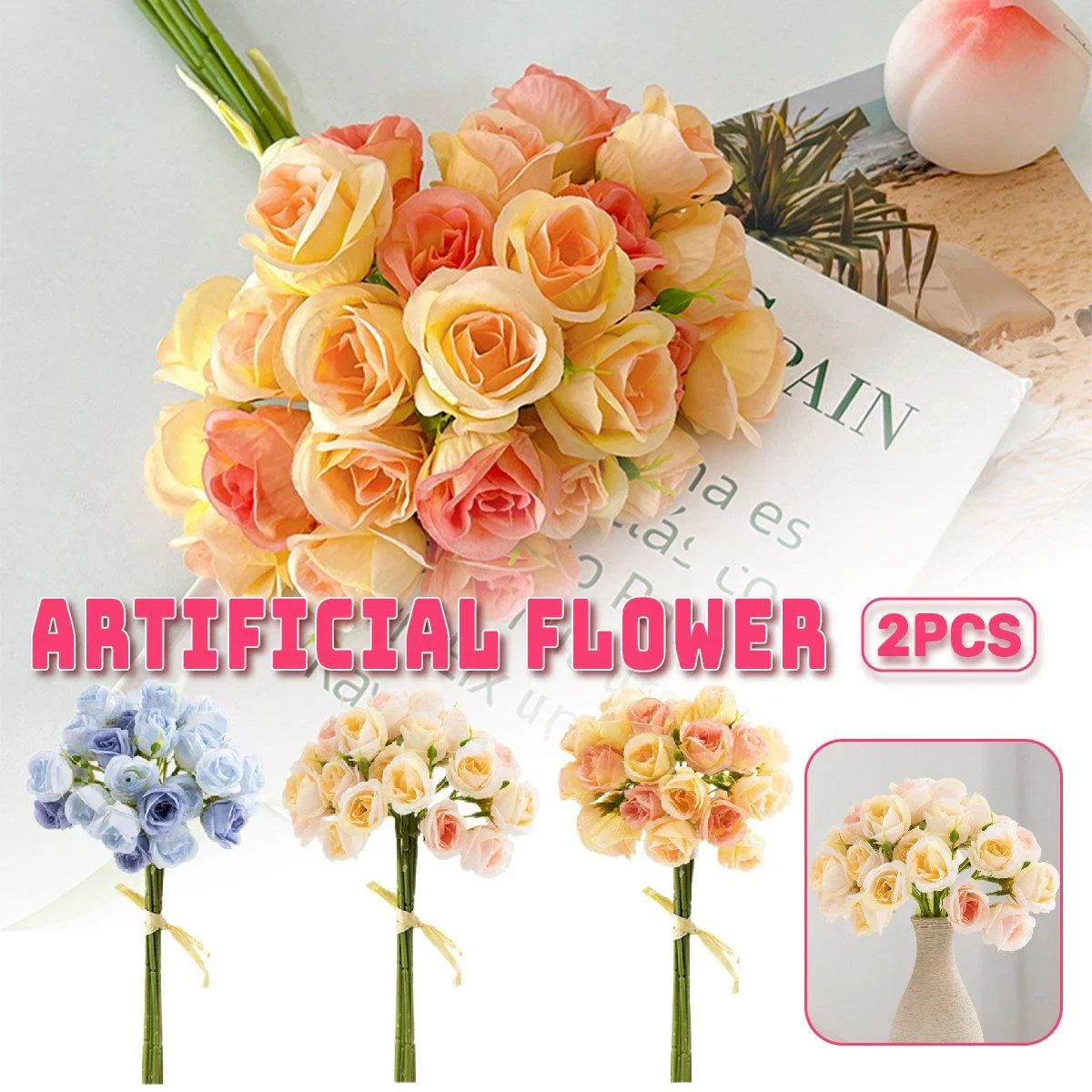 27 Head Broken Ice Blue Holding Flower Fake Flowers 2PCS