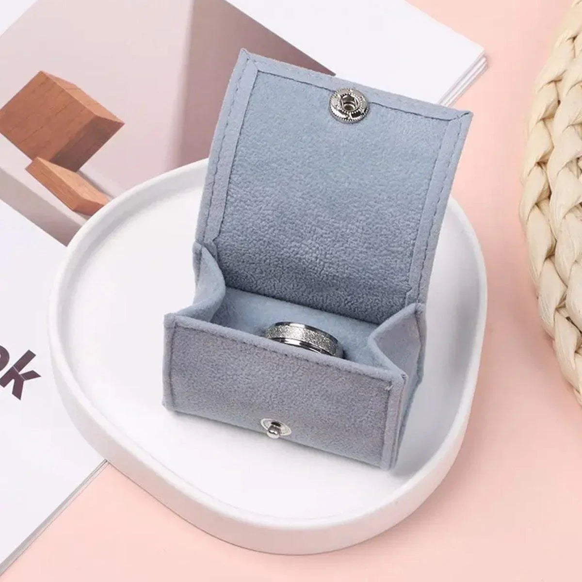 Premium Fabric Mini Rings and Earrings Jewelry Boxes 5PCS