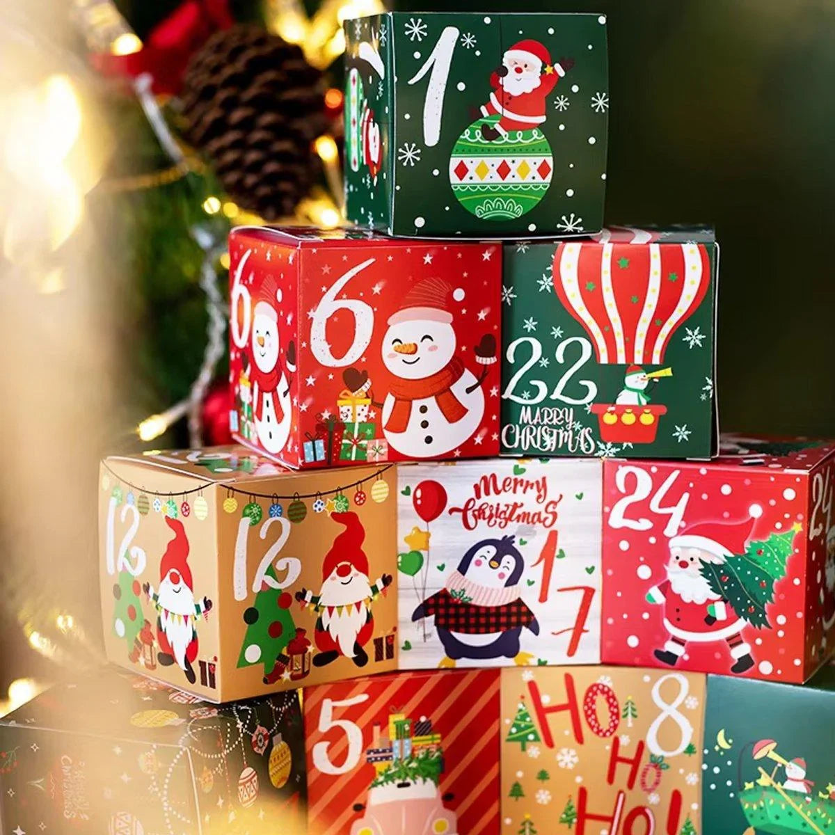 Countdown to Christmas with this festive set of 24 Christmas Candy Boxes!