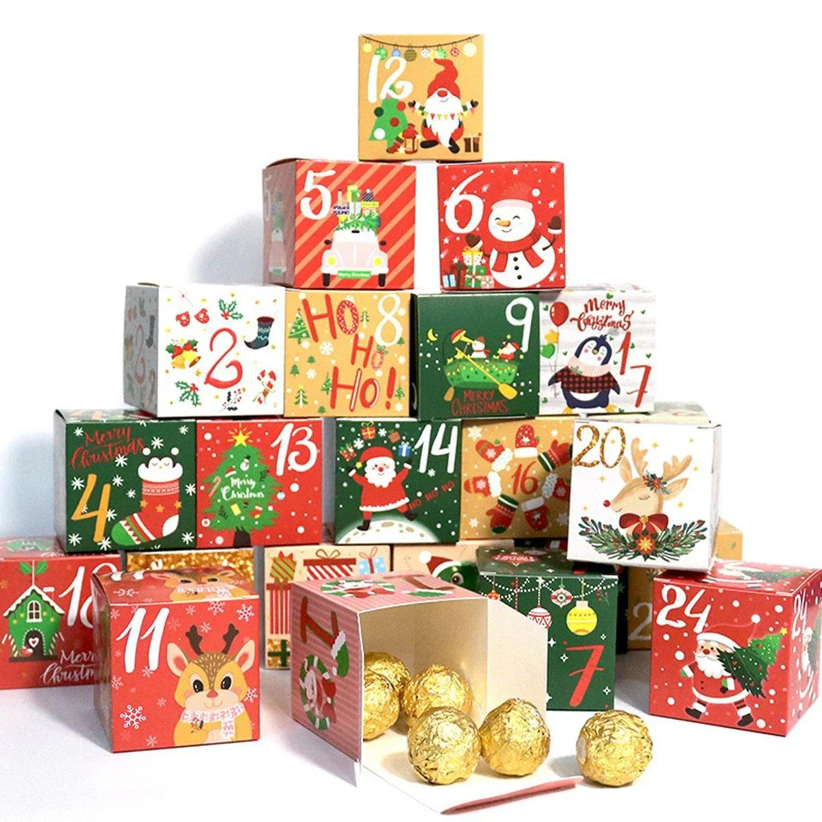 Countdown to Christmas with this festive set of 24 Christmas Candy Boxes!