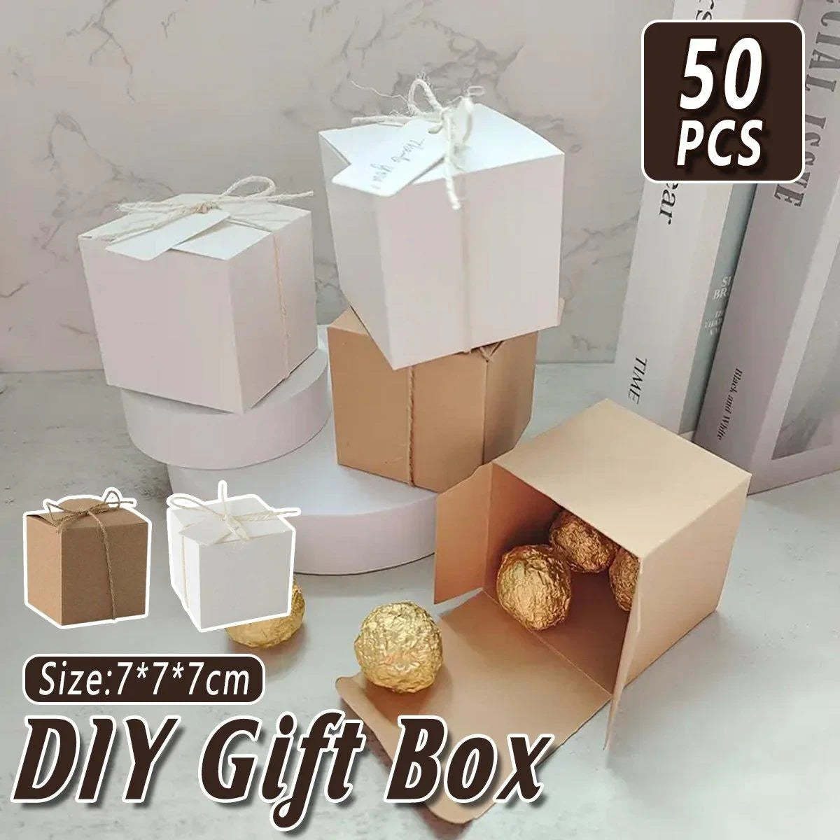 Kraft Paper Gift Boxes with Hemp Rope and Tags 50PCS
