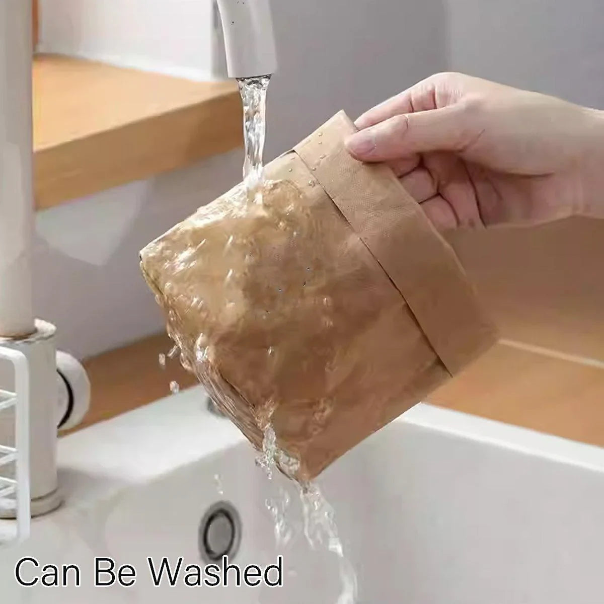 3PCS Washable Kraft Paper Storage Bag Kitchen Organizer