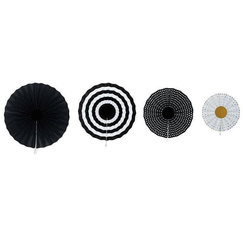 Black Gold Paper Fans Hanging Party Decorations 8PCS