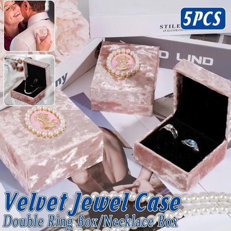 Add a touch of vintage elegance to your jewelry presentation with this 5-Piece Set of Pink Velvet Jewelry Boxes.