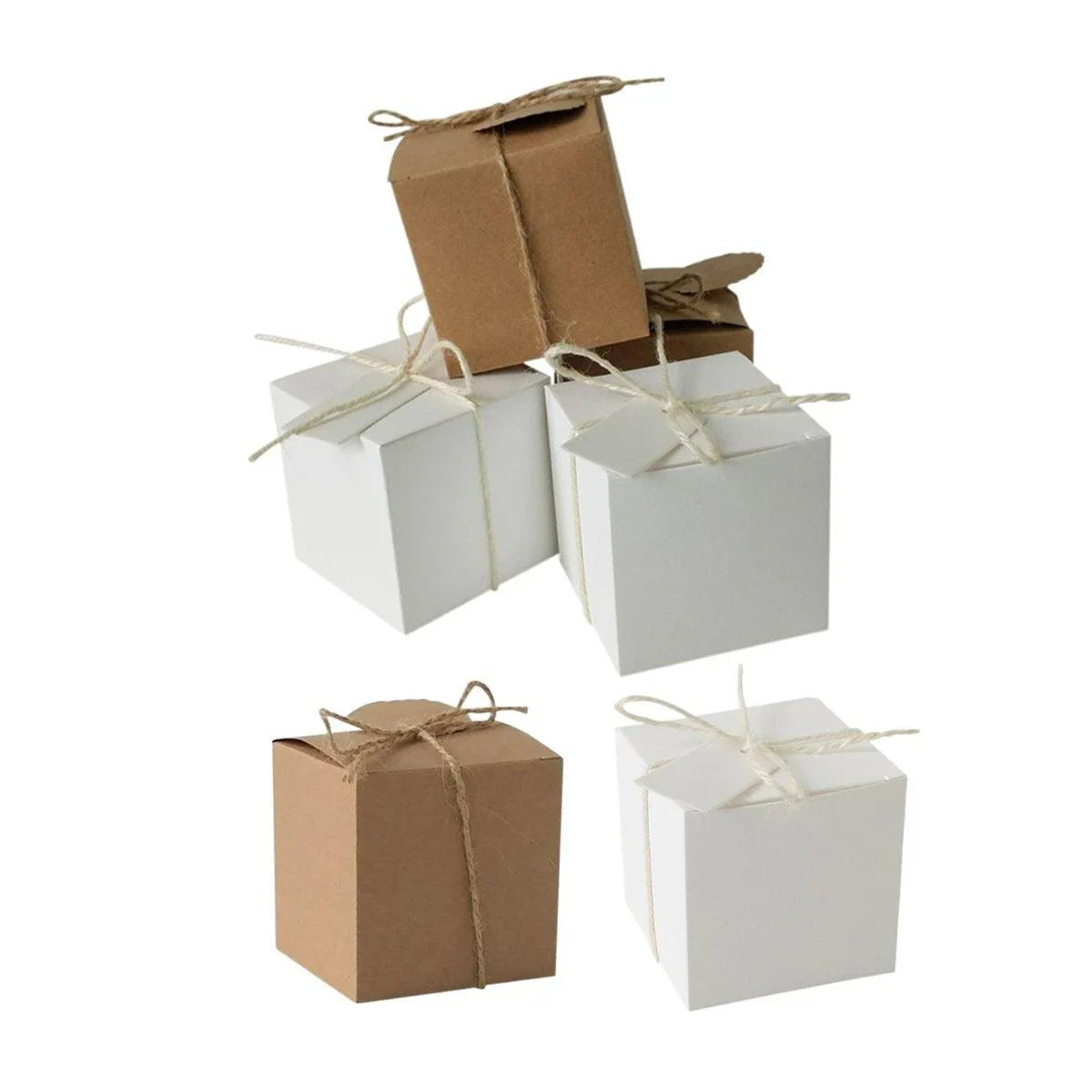 Kraft Paper Gift Boxes with Hemp Rope and Tags 50PCS
