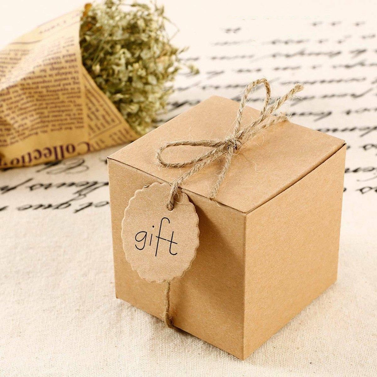 Kraft Paper Gift Boxes with Hemp Rope and Tags 50PCS