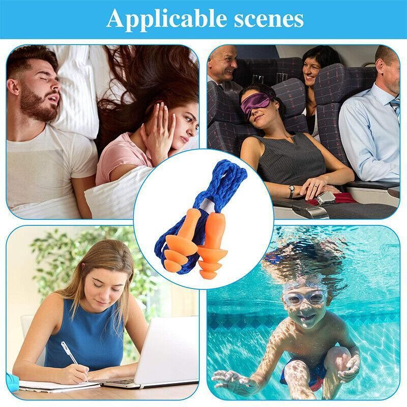 12PCS Silicone Soft Corded Ear Plugs Reusable Hearing Protect Safety Earplugs