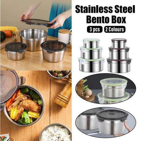 3PCS Stainless Food Container with Lid Round