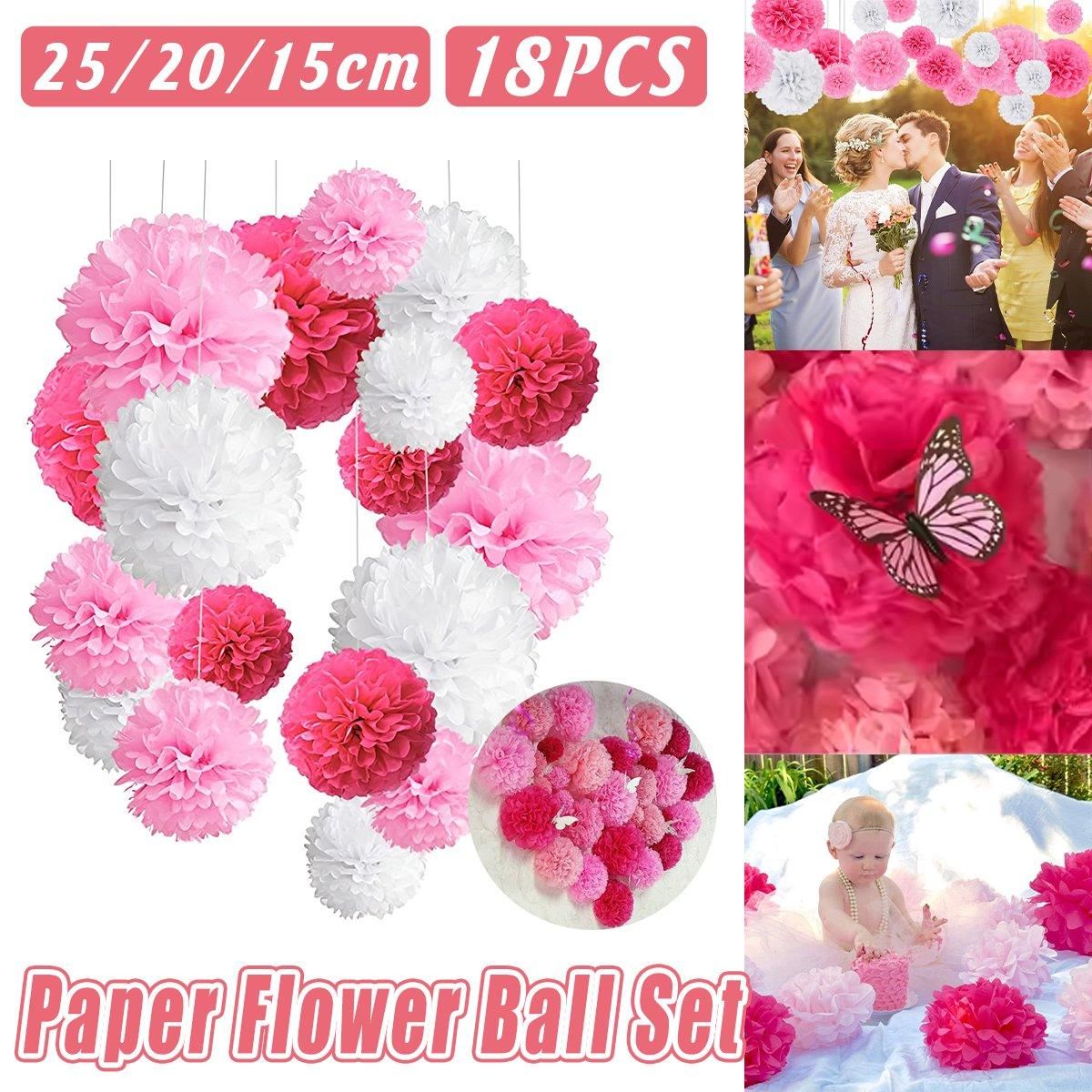 18PCS Golden Black Ornaments Paper Flower Ball Set