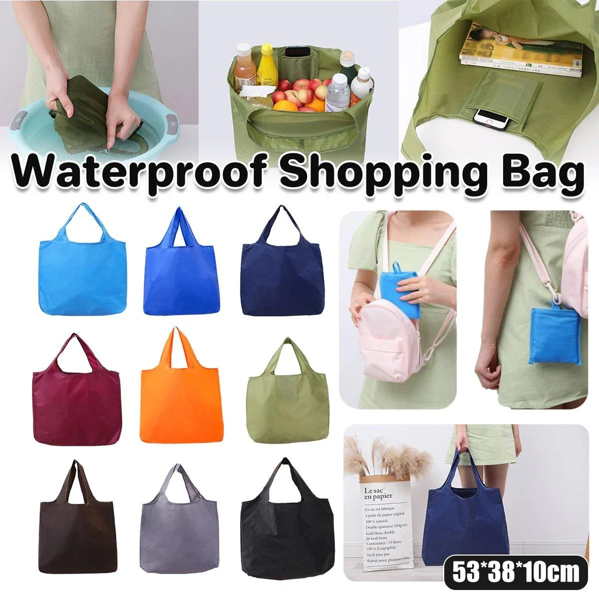 Waterproof Foldable Fabric Reusable Grocery Bags 1PC