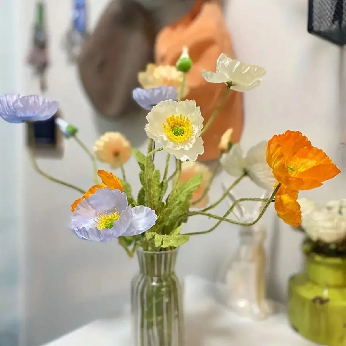 10PCS Simulation Flocking Corn Silk Flowers