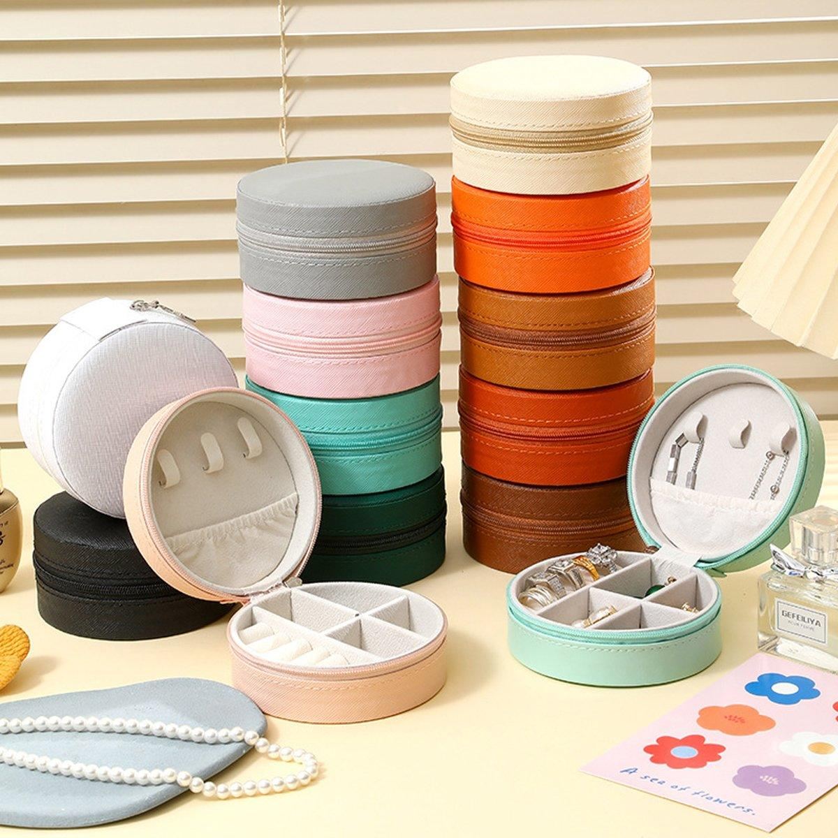 PU Leather Round Jewelry Boxes 1PC