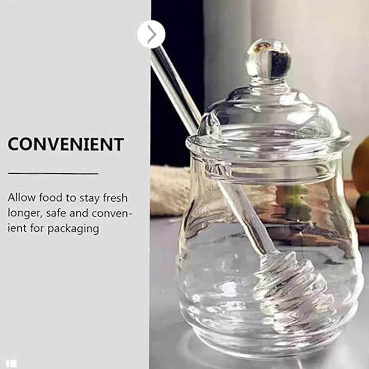 Household Glass Honey Jar with Lid 2PCS Stirring Rod Transparent Honey Bottle
