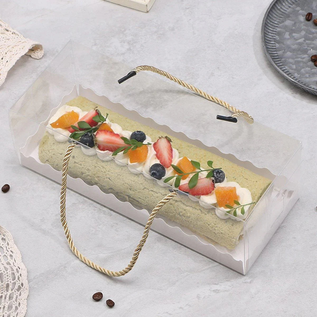 Transparent Plastic Cake Roll Packing Boxes 25PCS