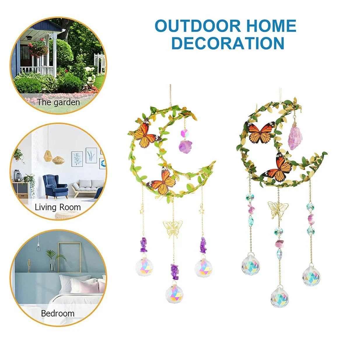 Moon Butterfly Flower Wind Chimes Garden Pendant 2Styles 1PC