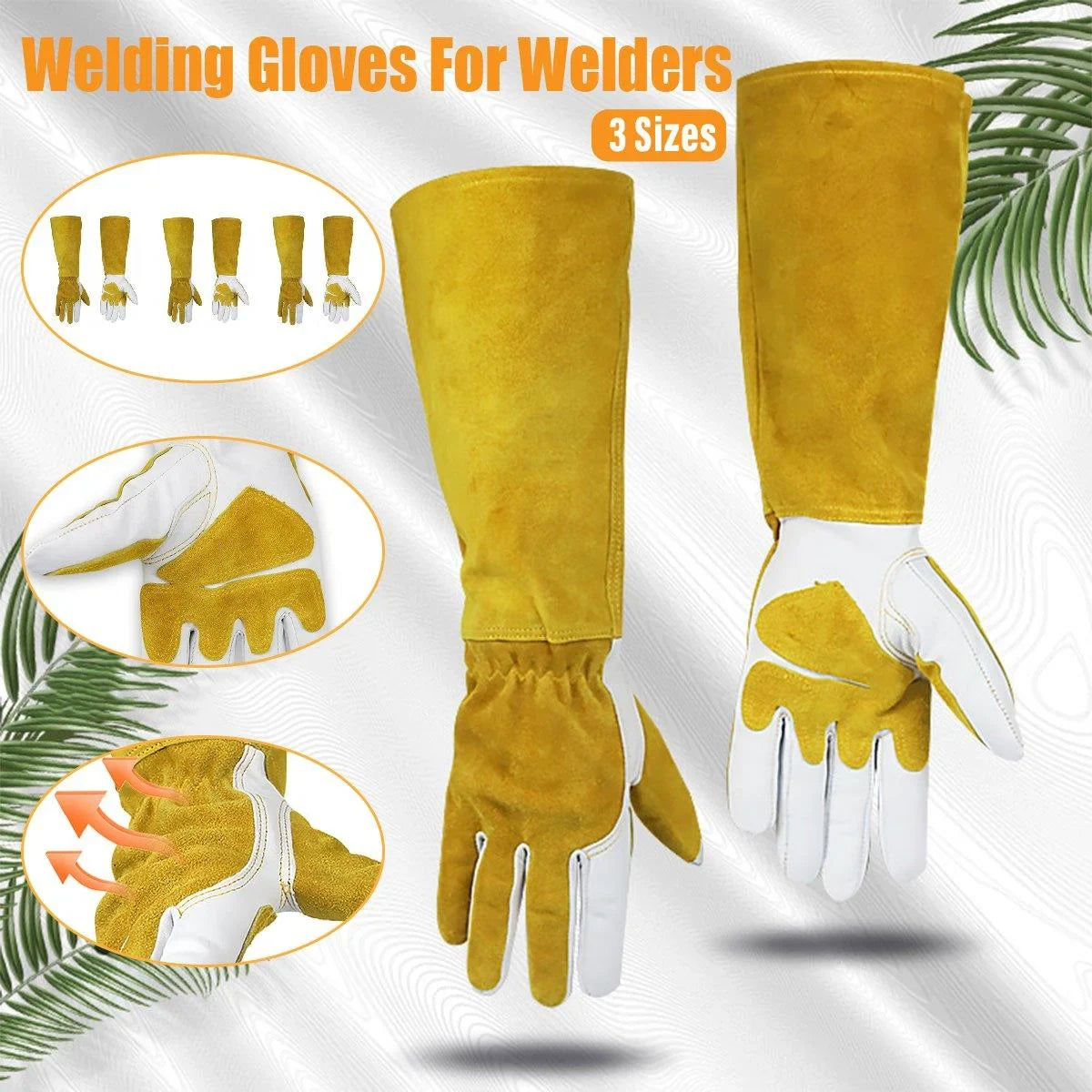 Welding Gloves Long Heavy Duty Safety Work Gloves for Fireplace 1 Pair