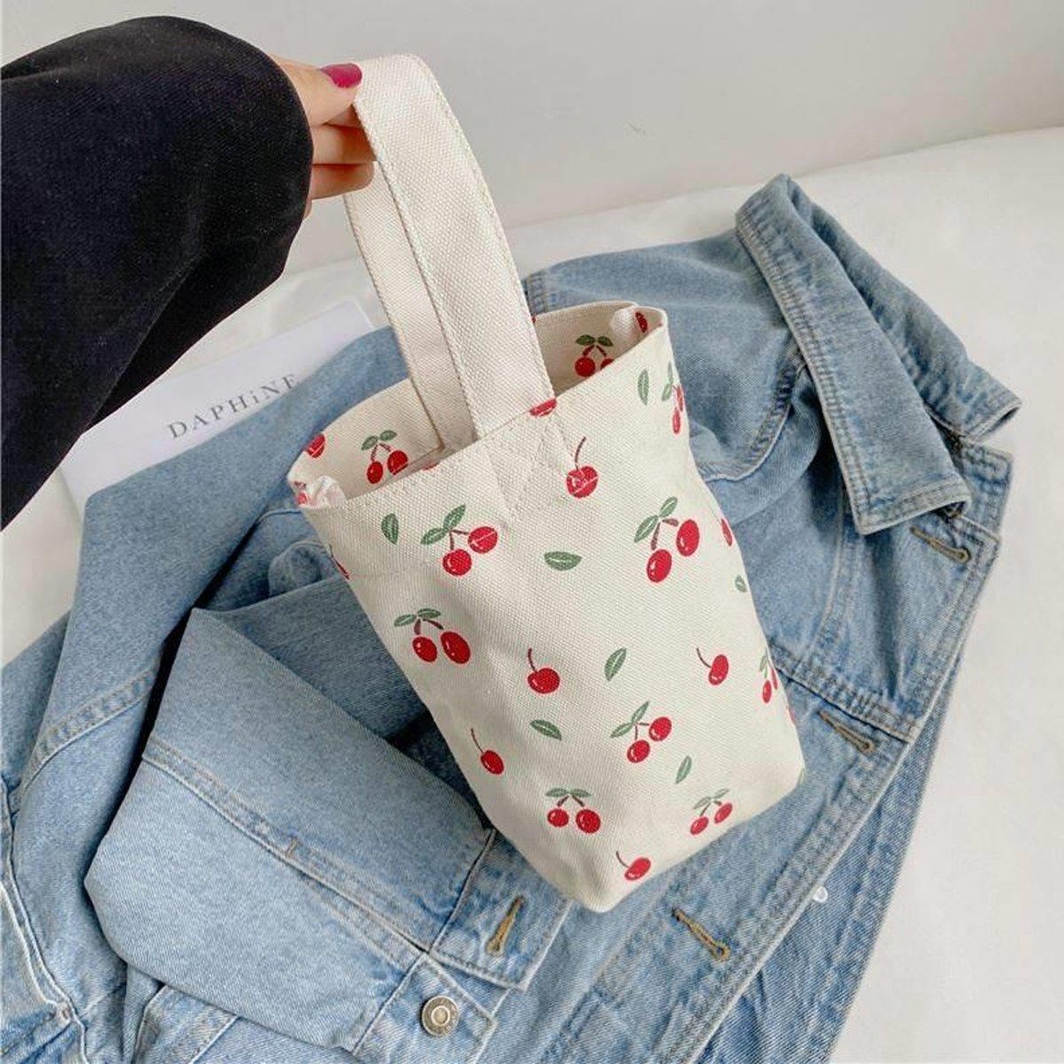 Red Blue Small Canvas Bags Cup Holders 2PCS