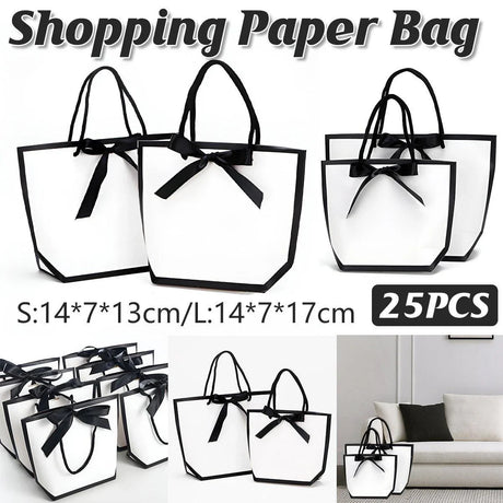 Paper Gift Bags with Black Ribbon 25PCS