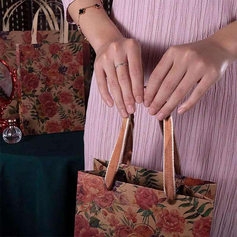 Kraft Vintage Paper Bags with Handles for Gifts 10PCS