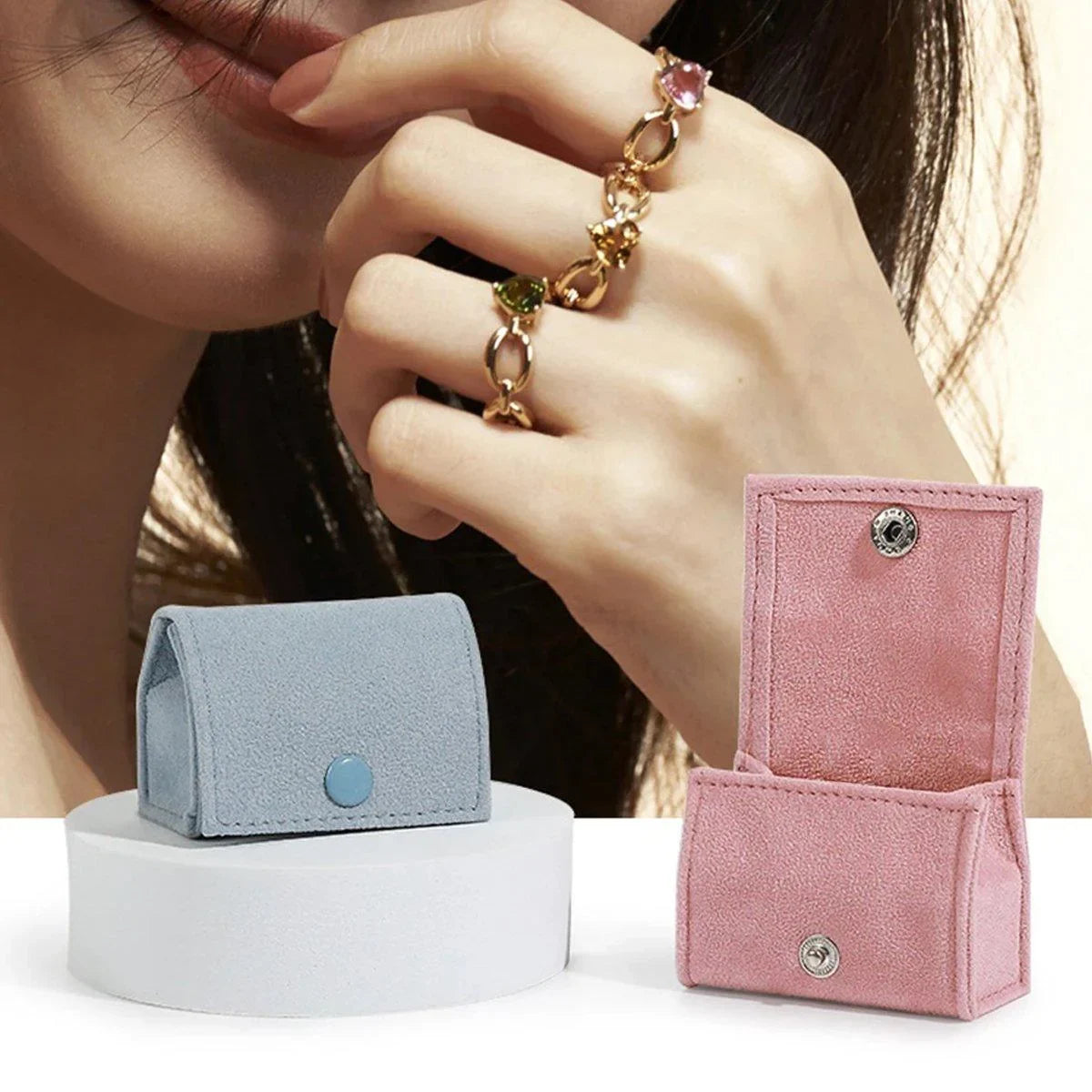 Premium Fabric Mini Rings and Earrings Jewelry Boxes 5PCS