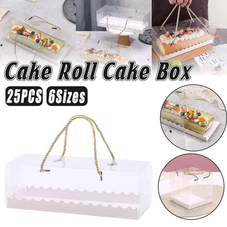 Transparent Plastic Cake Roll Packing Boxes 25PCS