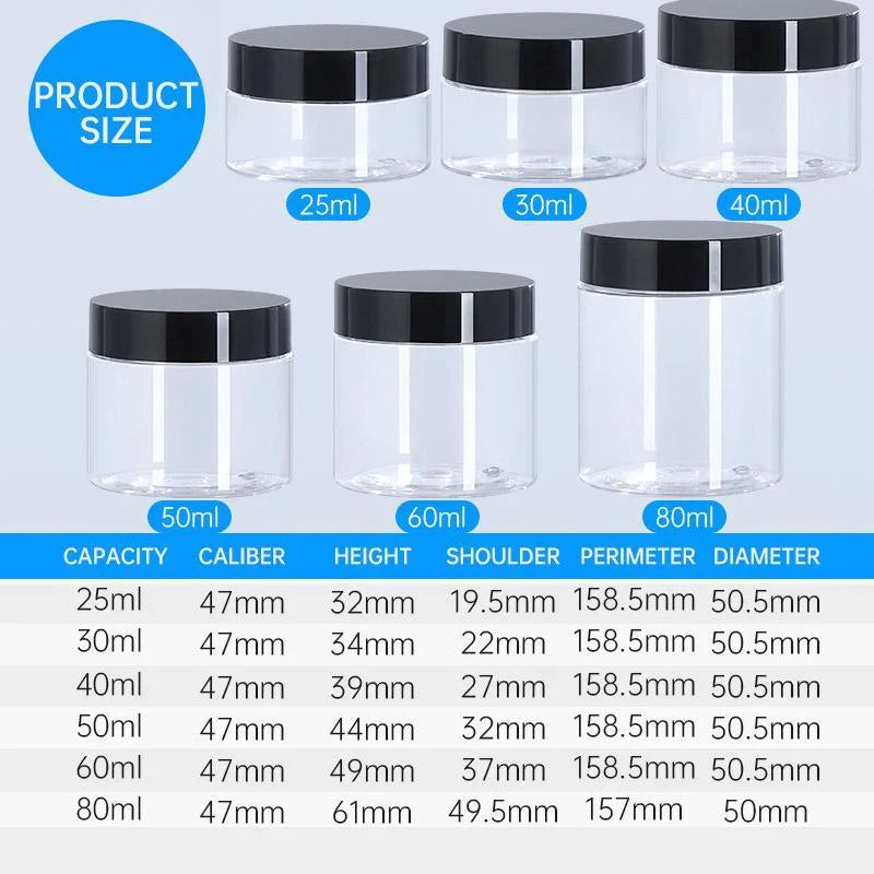 Durable PET Plastic Jars for Skincare Products Clear 10pcs