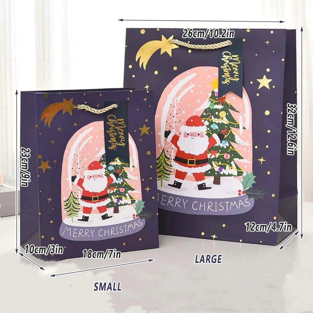12PCS Christmas Paper Gift Bags Set Xmas Tote