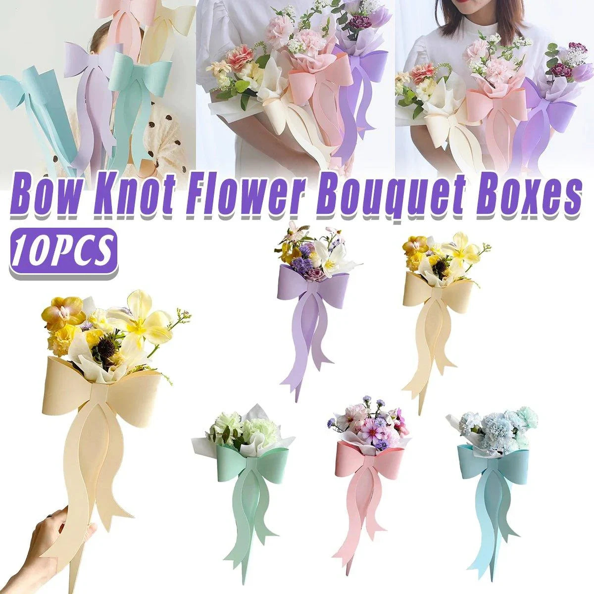 Bow Knot Flower Bouquet Boxes 10PCS