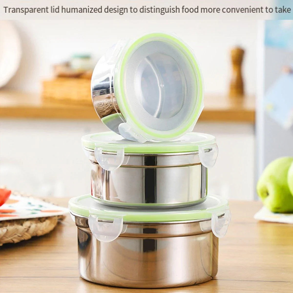 3PCS Stainless Food Container with Lid Round