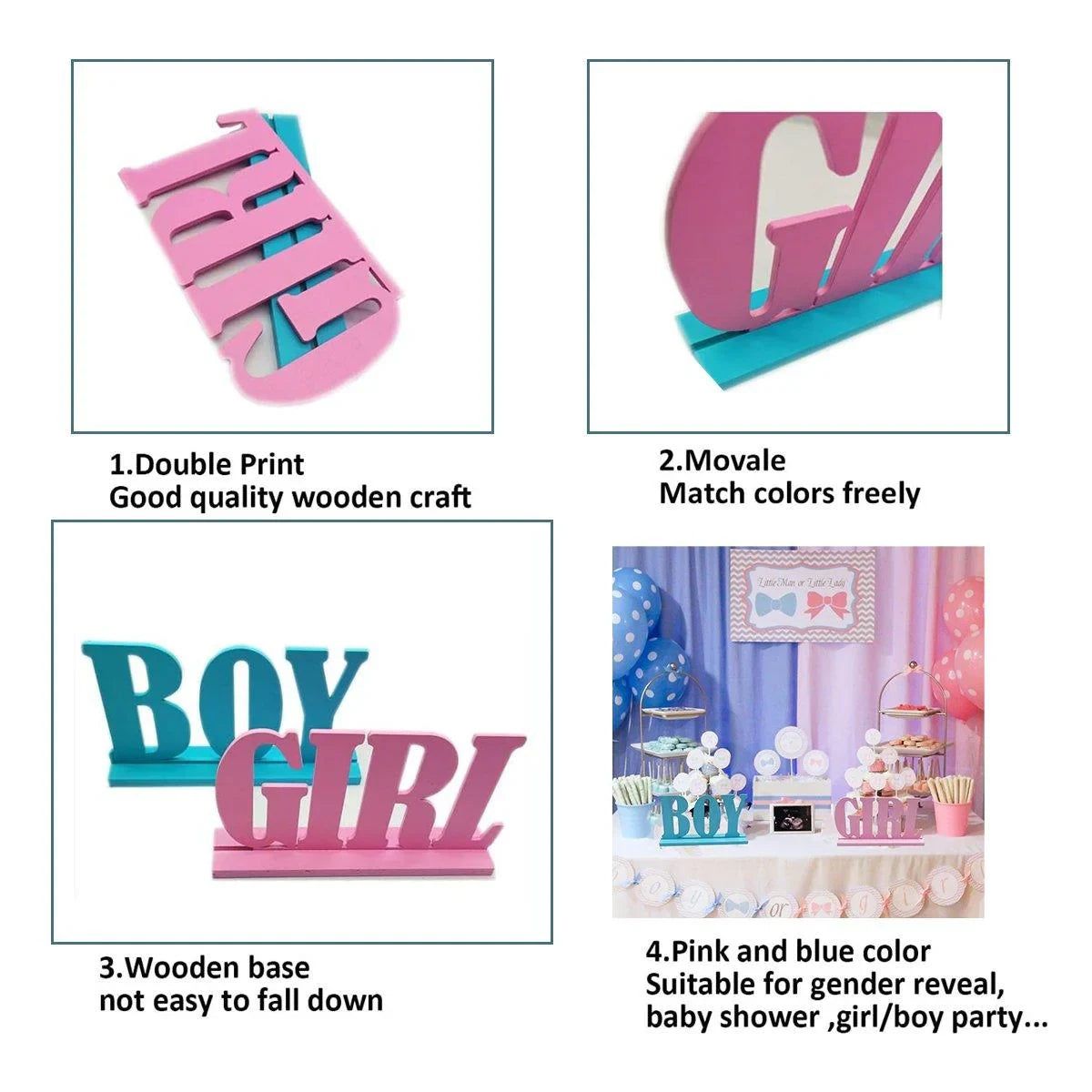 Wooden Party Decorations Blue/Pink 2PCS