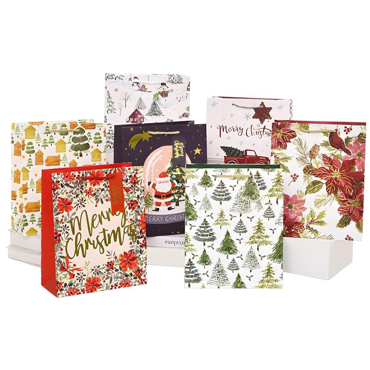 12PCS Christmas Paper Gift Bags Set Xmas Tote