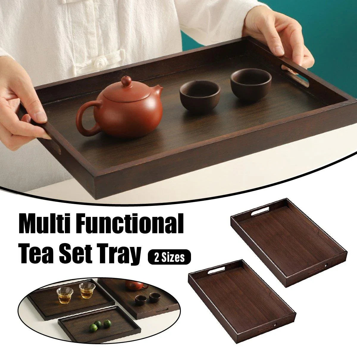 Japanese Style Bamboo Tea Tray Walnut 1PC