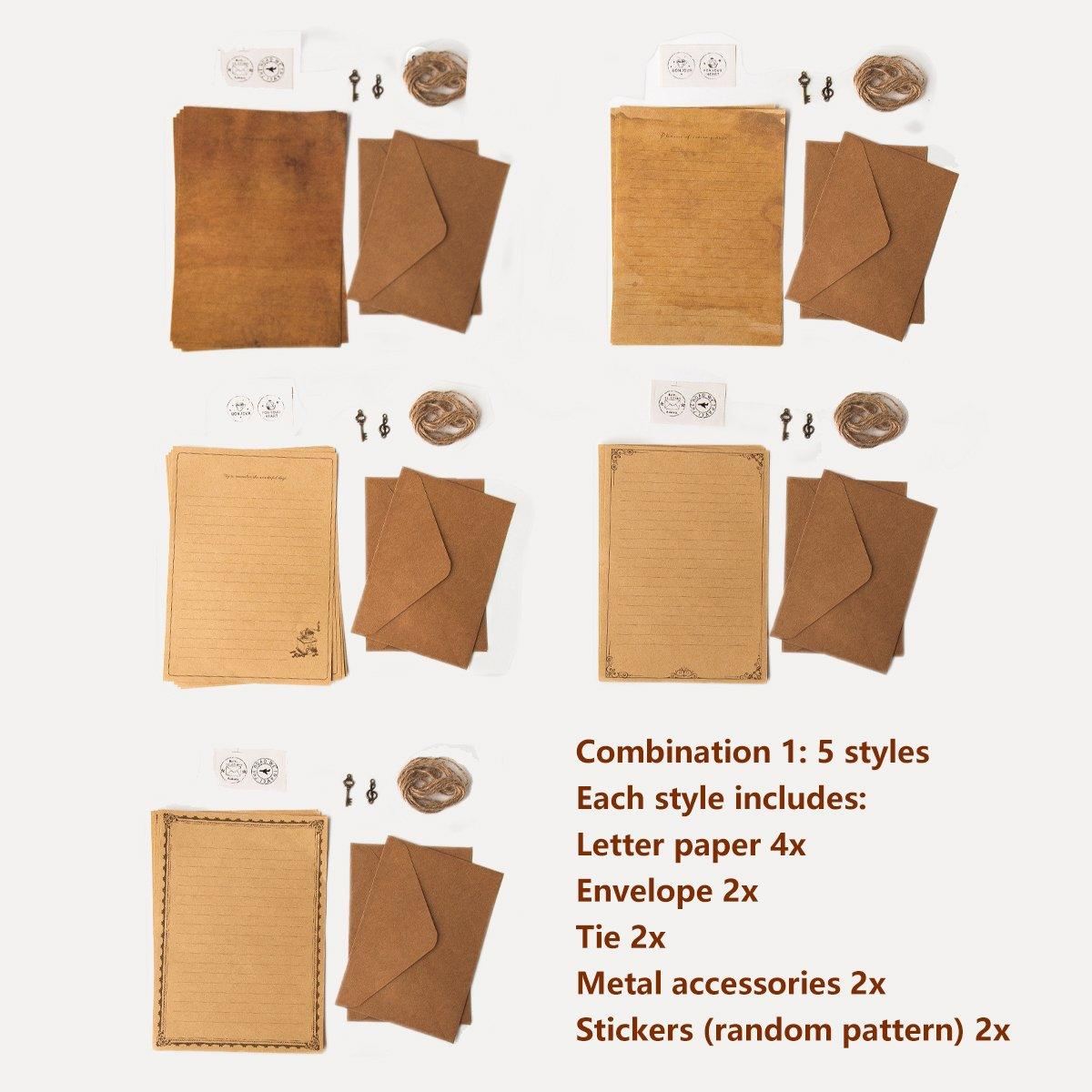 Cowhide Letter Paper Envelope Stationery Writing 5Set