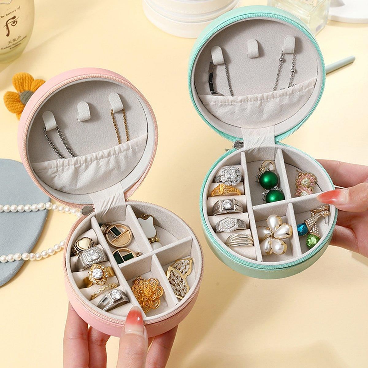 PU Leather Round Jewelry Boxes 1PC