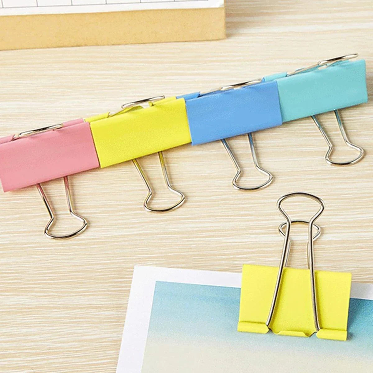 Tempered Steel Colourful Binder Clips 12PCS