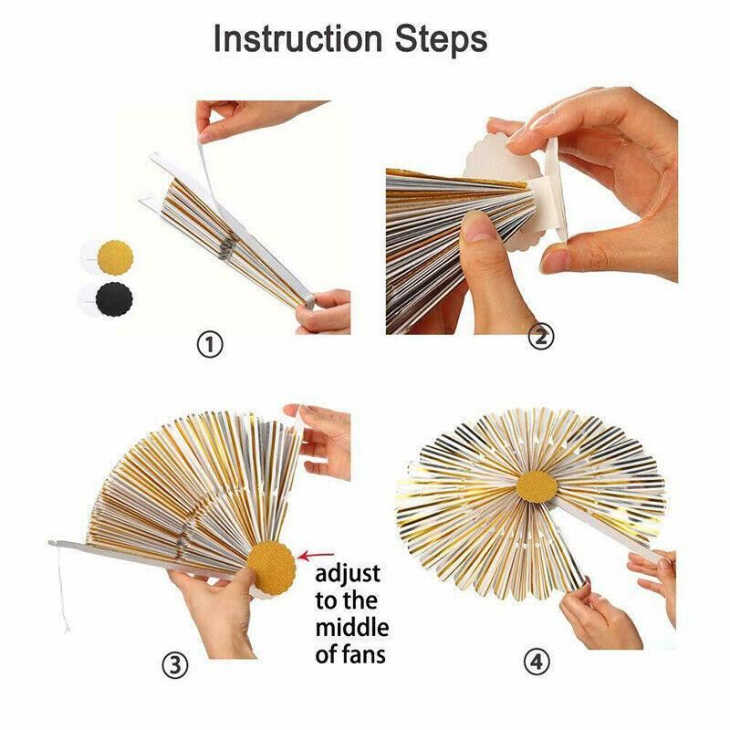 Black Gold Paper Fans Hanging Party Decorations 8PCS