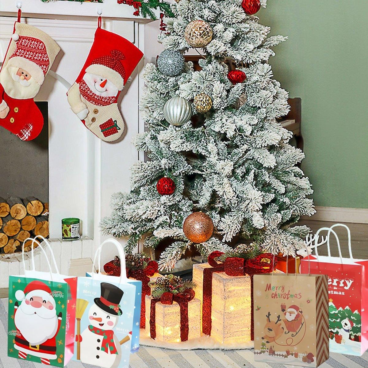 25PCS Christmas Tote Bags Kraft Paper Gift Bags