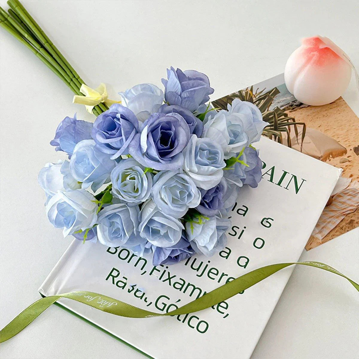 27 Head Broken Ice Blue Holding Flower Fake Flowers 2PCS