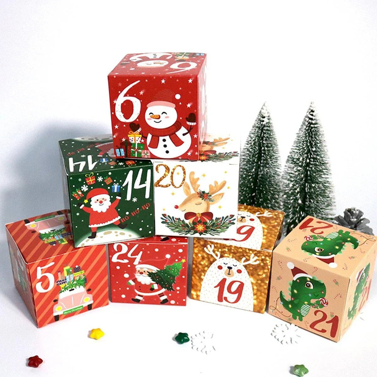 Countdown to Christmas with this festive set of 24 Christmas Candy Boxes!