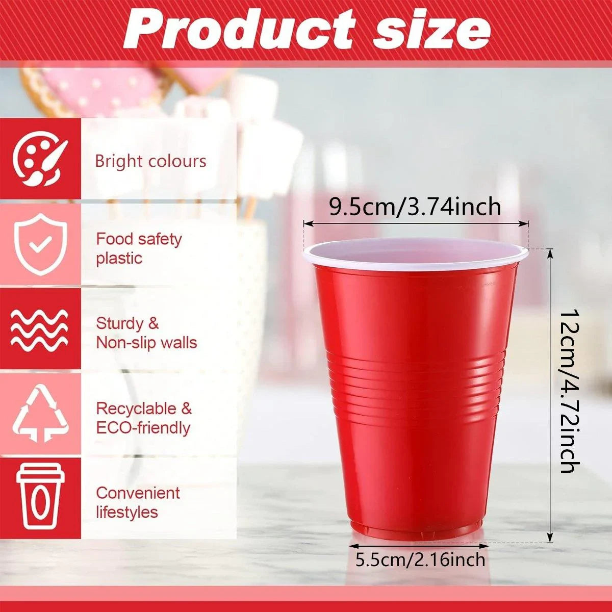 Reusable Red Plastic Party Cups 50PCS
