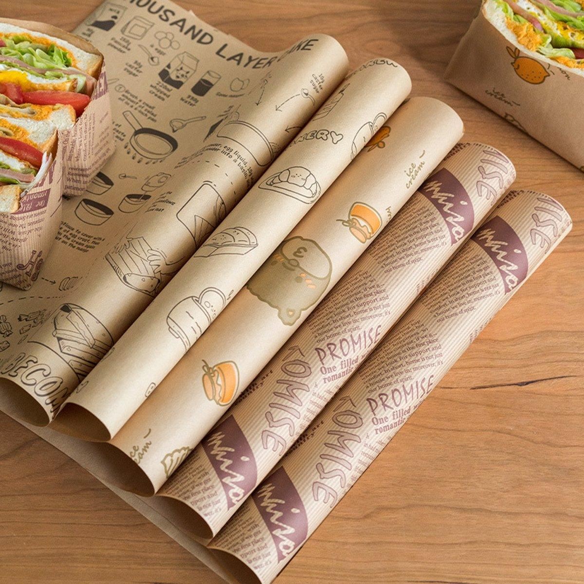 Grease-Proof Coated Sandwich Wrapping Papers 100PCS