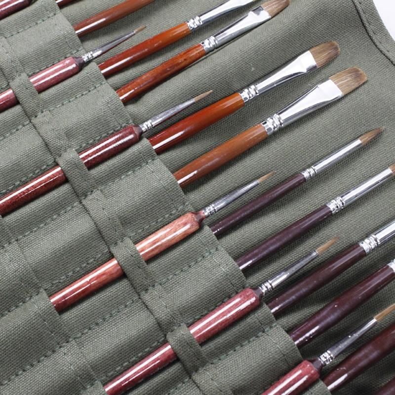 Roll Up Paint Brush Canvas Bag Green 1PCS