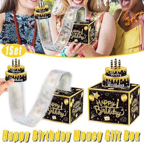 Black and Gold Birthday Money Box 1 Set with 30 Money Bags