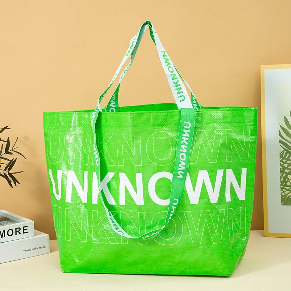 Waterproof Hand-Woven Durable Green Shopping Bags 5PCS