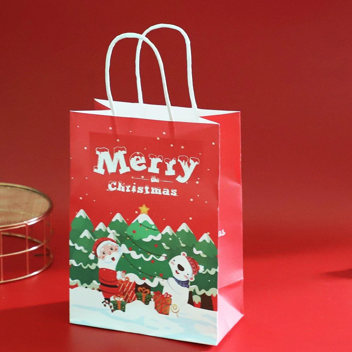 25PCS Christmas Tote Bags Kraft Paper Gift Bags